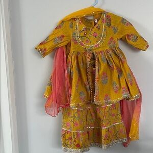 Indian Sharads baby girl 9-12 months Floral Yellow and Peach haldi outfit